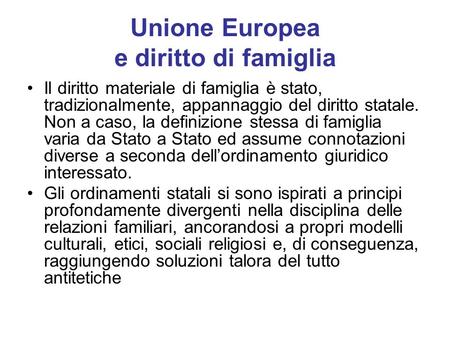 Unione Europea e diritto di famiglia