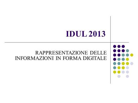 IDUL 2013 RAPPRESENTAZIONE DELLE INFORMAZIONI IN FORMA DIGITALE 1.