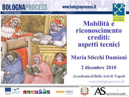 1 www.bolognaprocess.i t Mobilità e riconoscimento crediti: aspetti tecnici Maria Sticchi Damiani 2 dicembre 2010 Accademia di Belle Arti di Napoli.