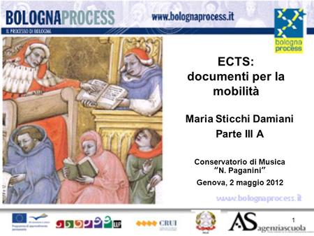 ECTS: documenti per la mobilità Maria Sticchi Damiani Parte III A Conservatorio di MusicaN. Paganini Genova, 2 maggio 2012 1.