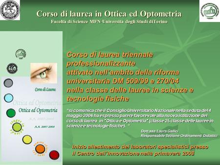 Corso di laurea in Ottica ed Optometria