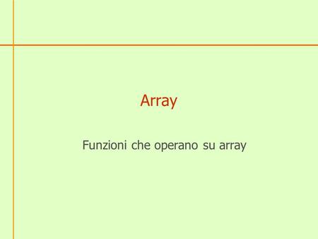 Array Funzioni che operano su array. Funzioni Ricordiamo che una funzione è una parte di codice a sé stante che esegue un compito e/o ritorna un risultato.