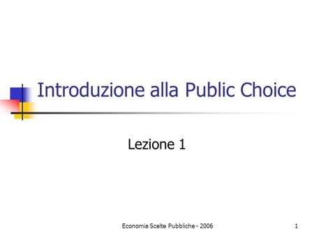 Introduzione alla Public Choice