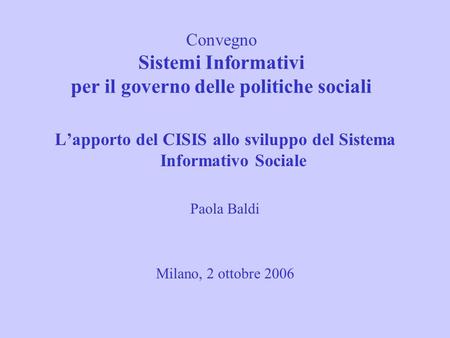 Convegno Sistemi Informativi per il governo delle politiche sociali