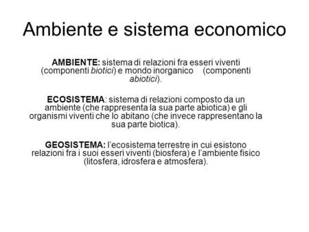 Ambiente e sistema economico
