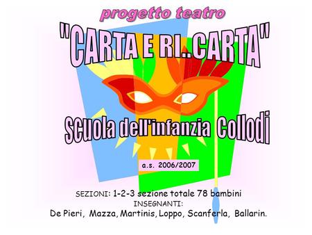SEZIONI : 1-2-3 sezione totale 78 bambini INSEGNANTI : De Pieri, Mazza, Martinis, Loppo, Scanferla, Ballarin. a.s. 2006/2007.