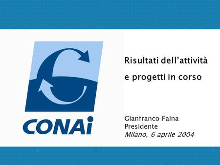 Risultati dellattività e progetti in corso Gianfranco Faina Presidente Milano, 6 aprile 2004.