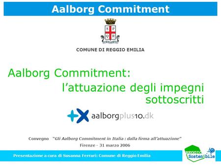 Aalborg Commitment: Presentazione a cura di Susanna Ferrari: Comune di Reggio Emilia Convegno Gli Aalborg Commitment in Italia : dalla firma allattuazione.