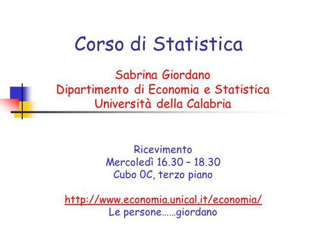 Corso di Statistica Sabrina Giordano
