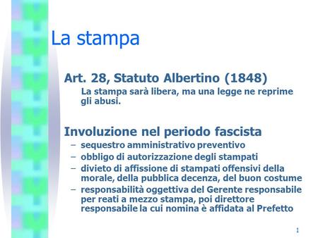 La stampa Art. 28, Statuto Albertino (1848)