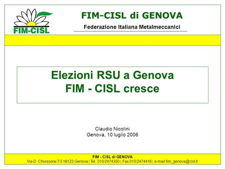 Elezioni RSU a Genova FIM - CISL cresce