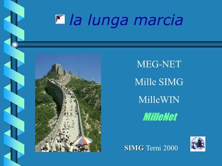 La lunga marcia MEG-NET Mille SIMG MilleWIN MilleNet SIMG SIMG Terni 2000.
