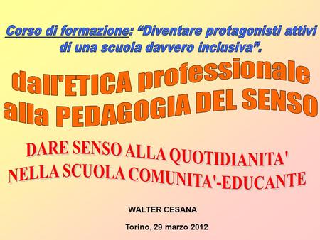 Torino, 29 marzo 2012 WALTER CESANA. La professione docente RUOLO PUBBLICO RUOLO insieme delle norme e delle aspettative che convergono su una persona.