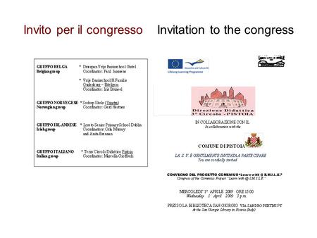 Invito per il congresso Invitation to the congress.
