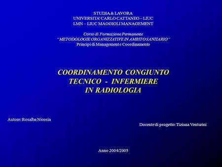 COORDINAMENTO CONGIUNTO TECNICO - INFERMIERE IN RADIOLOGIA