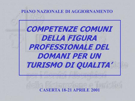 PIANO NAZIONALE DI AGGIORNAMENTO COMPETENZE COMUNI DELLA FIGURA PROFESSIONALE DEL DOMANI PER UN TURISMO DI QUALITA CASERTA 18-21 APRILE 2001.