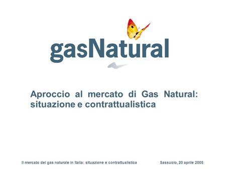Aproccio al mercato di Gas Natural: situazione e contrattualistica