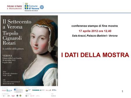 1 I DATI DELLA MOSTRA conferenza stampa di fine mostra 17 aprile 2012 ore 12,40 Sala Arazzi, Palazzo Barbieri - Verona.