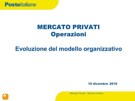 MERCATO PRIVATI Operazioni Evoluzione del modello organizzativo
