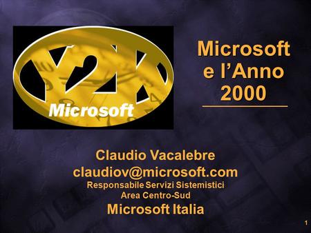 1 Microsoft e lAnno 2000 Claudio Vacalebre Responsabile Servizi Sistemistici Area Centro-Sud Microsoft Italia.