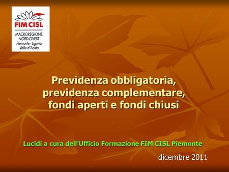 Lucidi a cura dell’Ufficio Formazione FIM CISL Piemonte