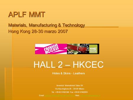 APLF MMT Materials, Manufacturing & Technology  Hong Kong marzo 2007