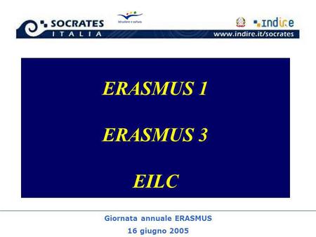 Giornata annuale ERASMUS 16 giugno 2005 ERASMUS 1 3 EILC.
