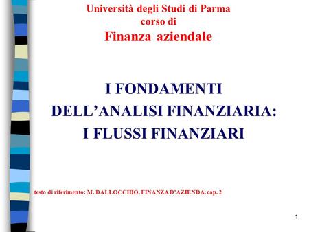 Università degli Studi di Parma corso di Finanza aziendale