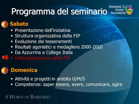 Presentazione delliniziativa Struttura organizzativa della FIP Evoluzione dei tesseramenti Risultati agonistici e medagliere 2000-2010 Da Azzurrina a College.