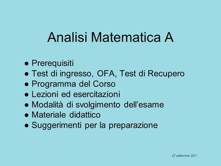 Analisi Matematica A ● Prerequisiti