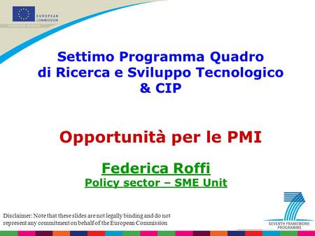 Opportunità per le PMI Federica Roffi Settimo Programma Quadro