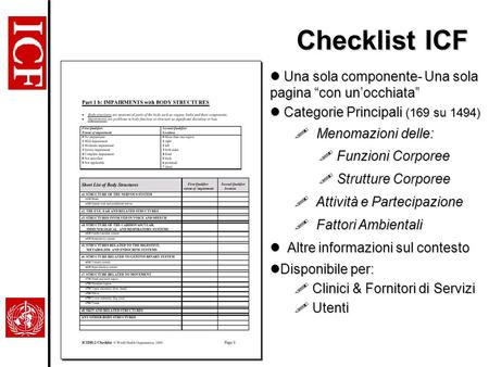 Checklist ICF Una sola componente- Una sola pagina “con un’occhiata”