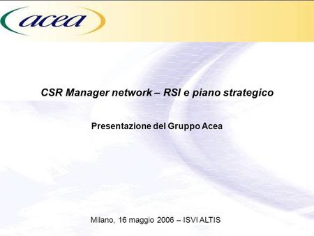 CSR Manager network – RSI e piano strategico