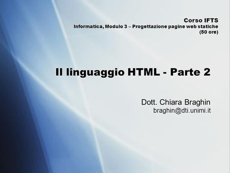 Il linguaggio HTML - Parte 2
