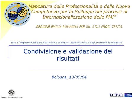 Federazione Regionale dellEmilia Romagna Mappatura delle Professionalità e delle Nuove Competenze per lo Sviluppo dei processi di Internazionalizzazione.