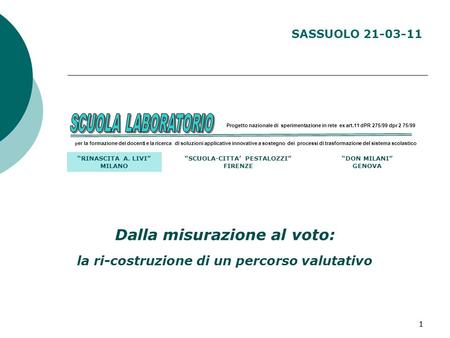 1 Dalla misurazione al voto: la ri-costruzione di un percorso valutativo SASSUOLO 21-03-11 1 Progetto nazionale di sperimentazione in rete ex art.11 dPR.