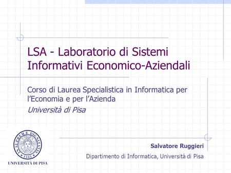 LSA - Laboratorio di Sistemi Informativi Economico-Aziendali