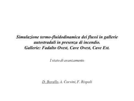 I stato di avanzamento D. Borello, A. Corsini, F. Rispoli