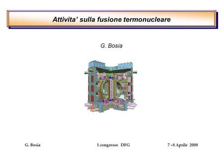 G. Bosia I congresso DFG 7 –8 Aprile 2008 G. Bosia Attivita sulla fusione termonucleare.