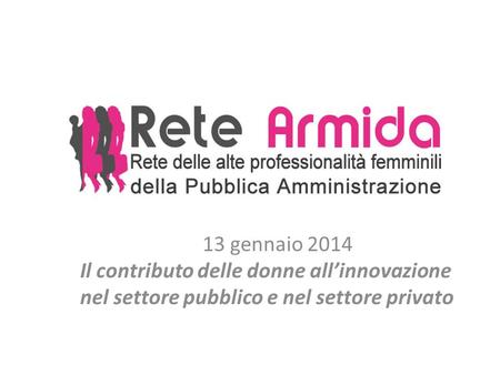 13 gennaio 2014 Il contributo delle donne allinnovazione nel settore pubblico e nel settore privato.