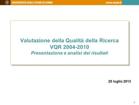 Valutazione della Qualità della Ricerca VQR 2004-2010 Presentazione e analisi dei risultati 25 luglio 2013.