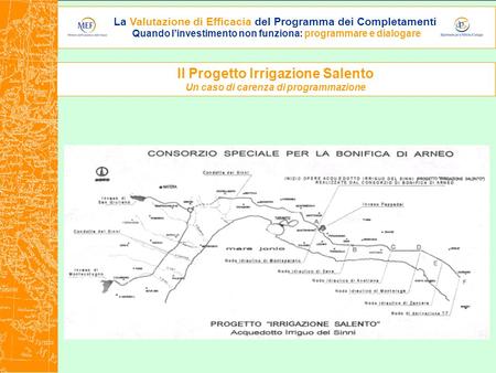 La Valutazione di Efficacia del Programma dei Completamenti Quando linvestimento non funziona: programmare e dialogare Il Progetto Irrigazione Salento.