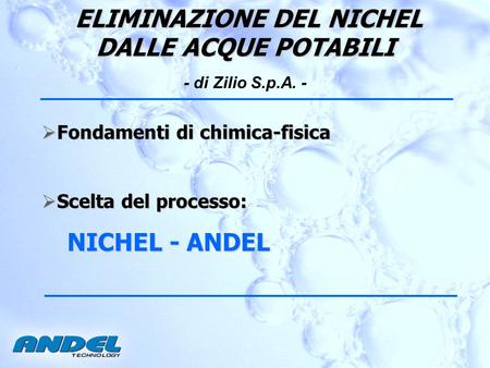 ELIMINAZIONE DEL NICHEL DALLE ACQUE POTABILI - di Zilio S.p.A. -