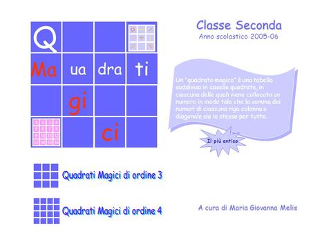 Q gi ci Ma ti ua dra Classe Seconda Quadrati Magici di ordine 3