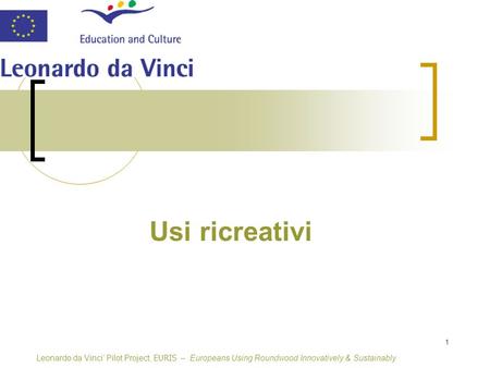 1 Usi ricreativi Leonardo da Vinci Pilot Project, EURIS – Europeans Using Roundwood Innovatively & Sustainably.