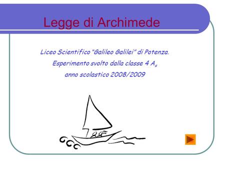 Legge di Archimede Liceo Scientifico “Galileo Galilei” di Potenza.