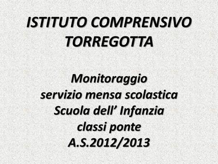 ISTITUTO COMPRENSIVO TORREGOTTA Monitoraggio servizio mensa scolastica Scuola dell Infanzia classi ponte A.S.2012/2013.