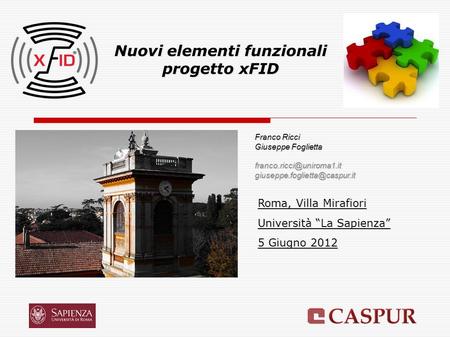 Nuovi elementi funzionali progetto xFID Roma, Villa Mirafiori Università La Sapienza 5 Giugno 2012 Franco Ricci Giuseppe Foglietta
