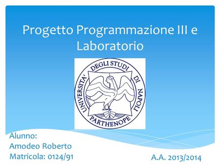 Progetto Programmazione III e Laboratorio Alunno: Amodeo Roberto Matricola: 0124/91 A.A. 2013/2014.
