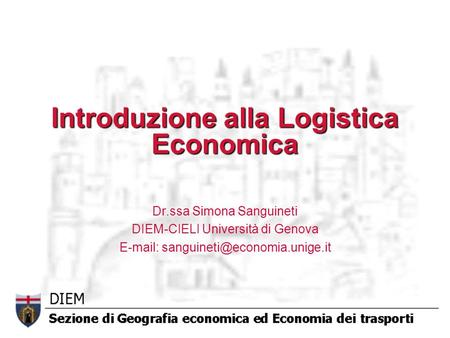 Introduzione alla Logistica Economica